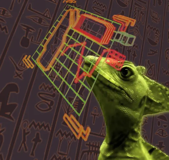 A basilisk looking at a chart