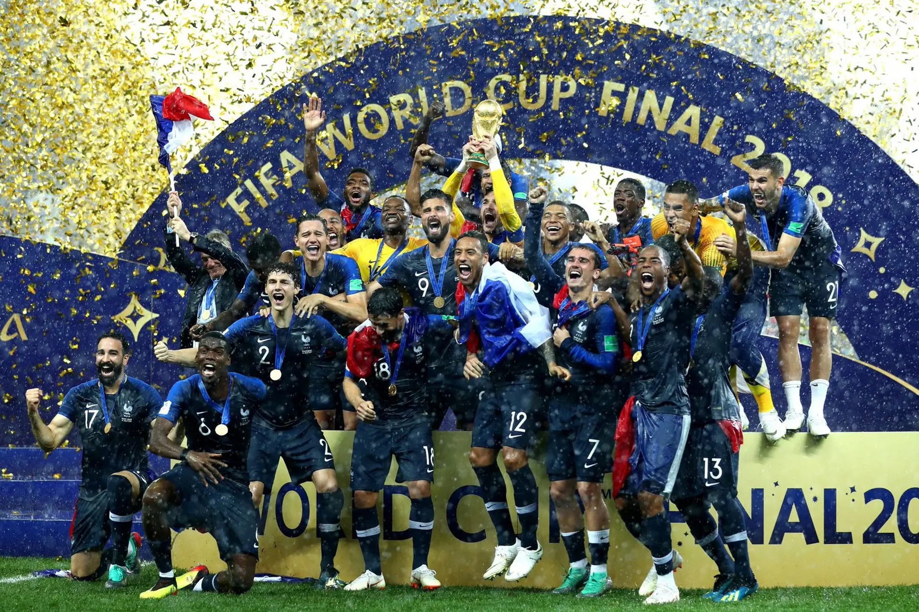 The French football team, celebrating their 2018 victory