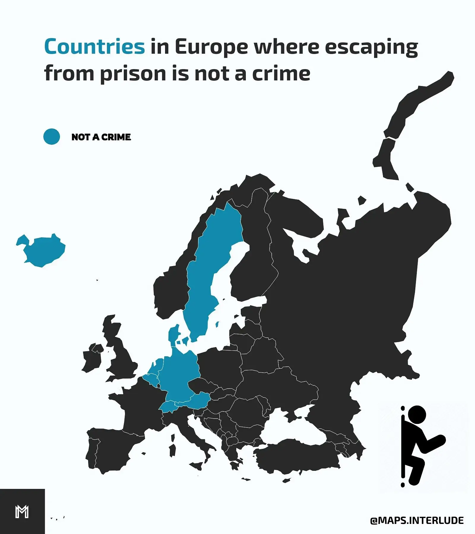 A map of countries in Europe, highlighting Iceland, Sweden, Denmark, the Netherlands, Belgium, Germany, Switzerland and Austria