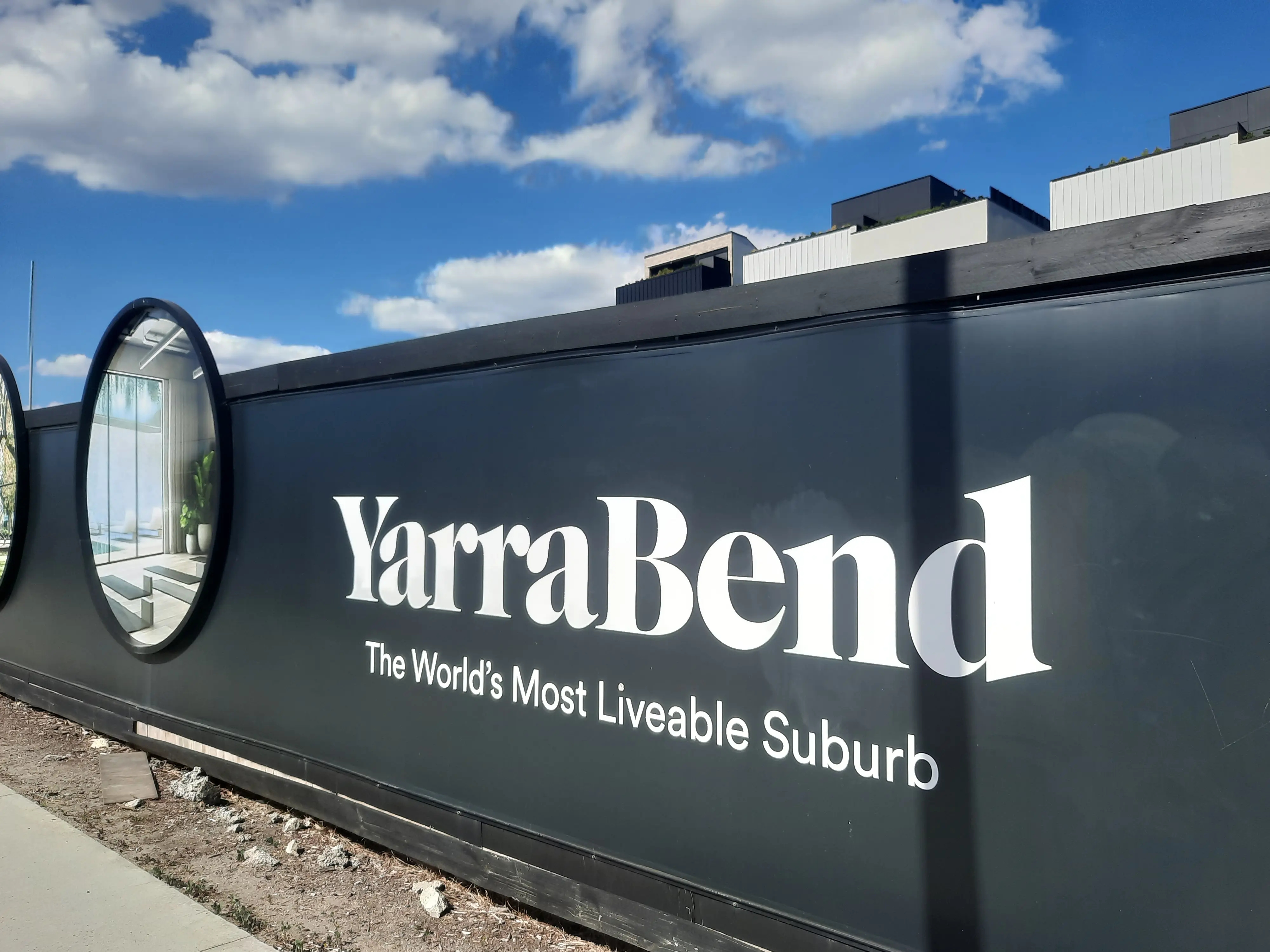 A sign saying “Yarra Bend. The World’s Most Liveable Suburb”