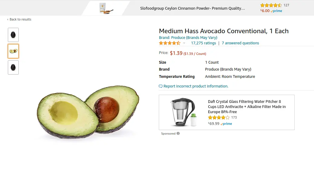 A web page for an avocado