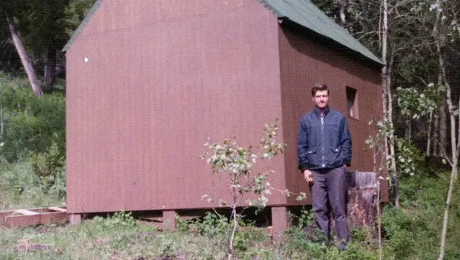 Ted Kaczynski stands outside his cabin near Lincoln, Montana, in June 1972